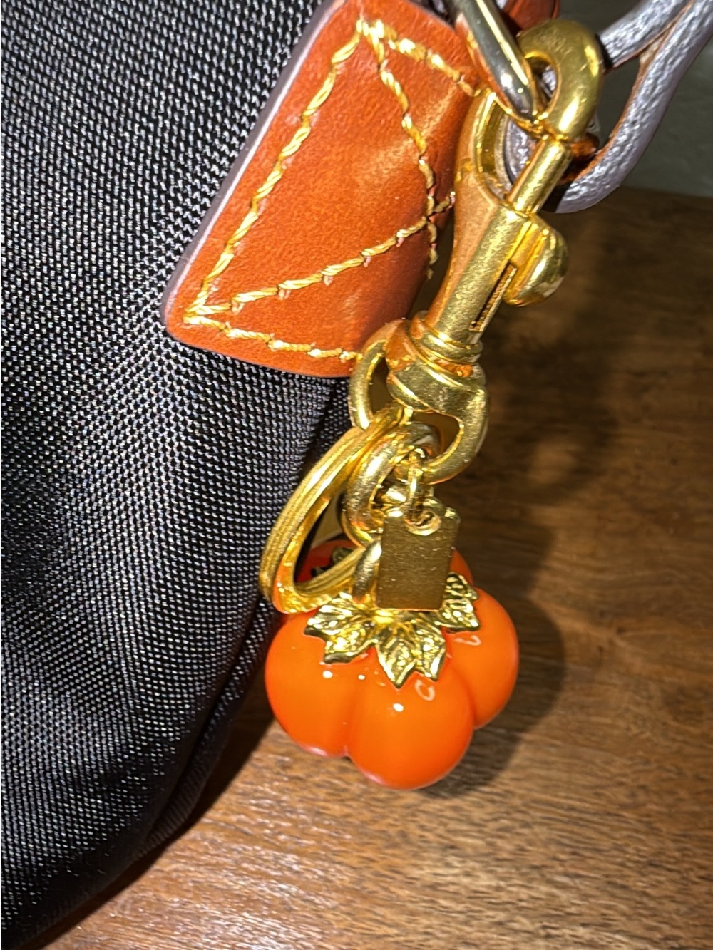 Orange Pumpkin Bag Charm Keychain – Gold-Tone Hardware – Halloween/Fall Accessor - Picture 3 of 7